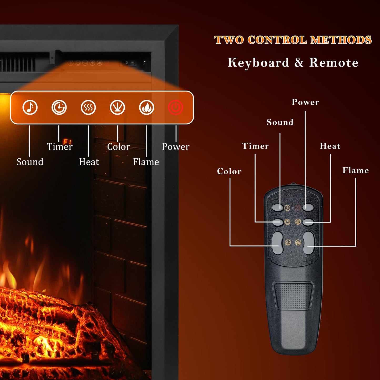 Dreamflame 50 inch Electric Fireplace, Wall Fireplace Electric with Remote Control, Realistic Log and Crackling Sound, Overheating Protection and Timer, 750/1500W Black