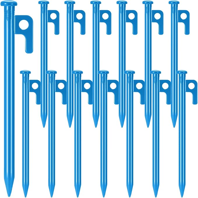 Blulu 24 Pcs 8/12/16 Inch Tent Stakes Heavy Duty Steel Metal Tent Pegs Unbreakable and Inflexible Metal Stakes Tent Spikes for Camping, Yard Decoration, Picnic, Tarp(Blue, 8 Inch)