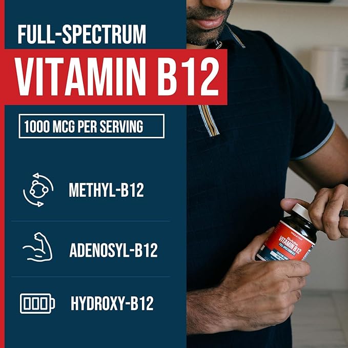BioActive Vitamin B12 1000 mcg | All 3 BioActive B12 Forms Plus Methylfolate Cofactor - Methyl B12, Adenosyl B12 & Hydroxy B12 | Supports Energy, B12 Levels & Mood | Vegan, Non-GMO (60 Servings)