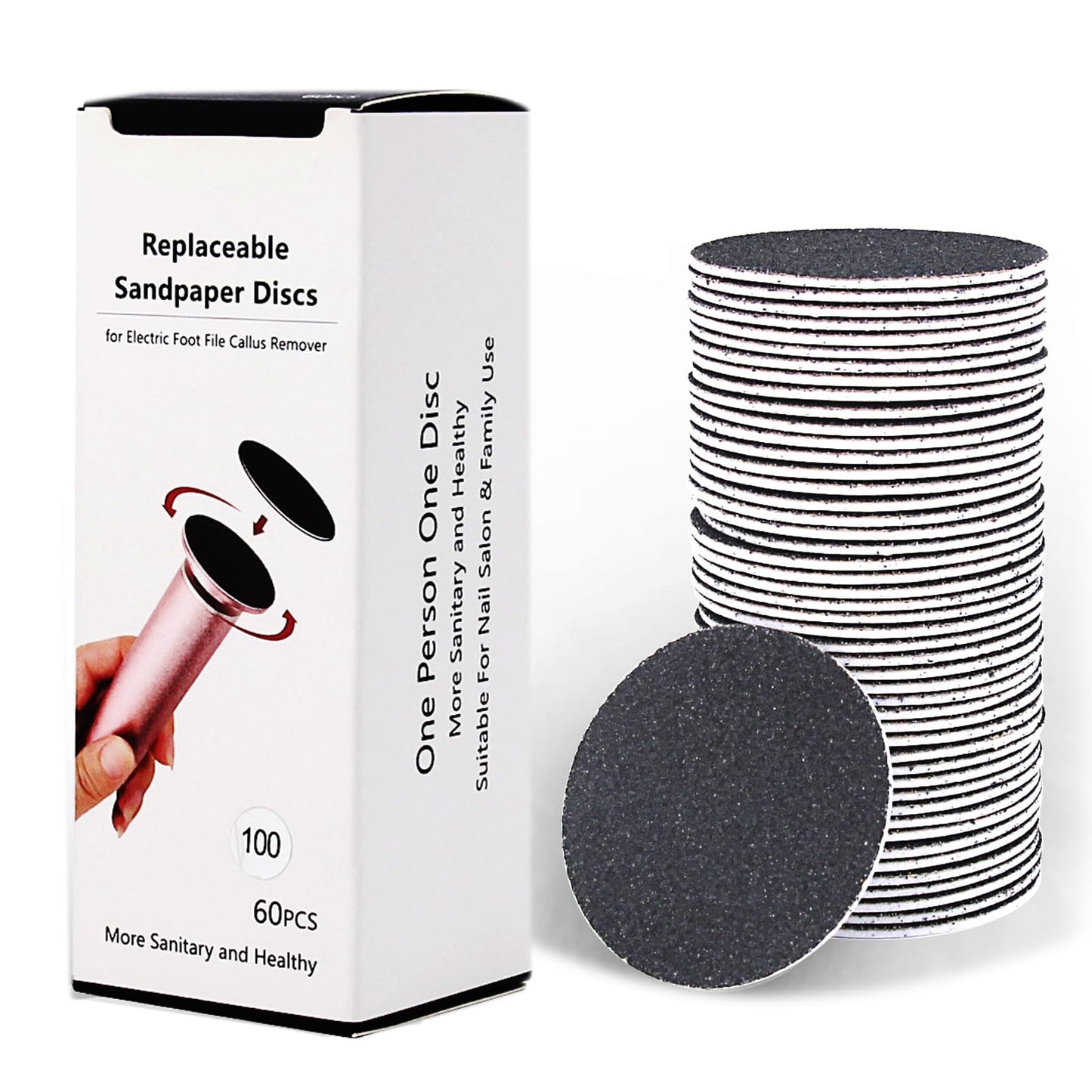 60pcs Replaceable Sandpaper Refill Discs for Electric Foot File Callus Remover Hard Dry Dead Skin Removal (Medium 100 Grit)
