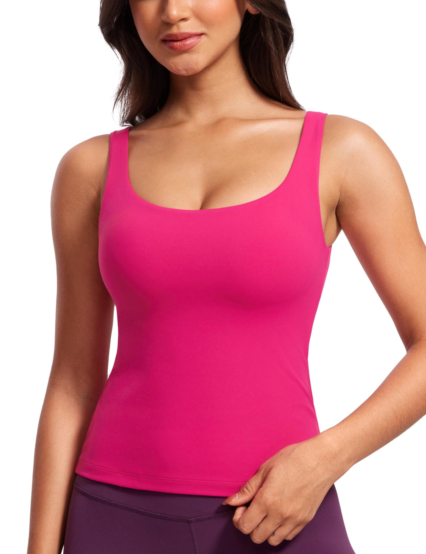 CRZ YOGA Butterluxe Workout Tank Tops for Women U Neck Padded Crop Tops Athletic Camisole Tops with Built in Bra Granita Pink Medium