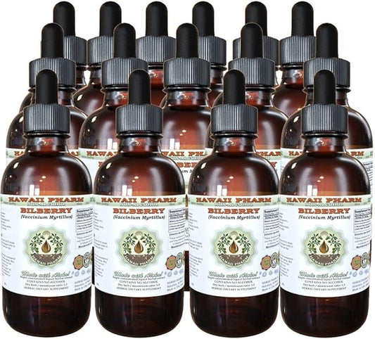 Bilberry Alcohol-Free Liquid Extract, Organic Bilberry (Vaccinium myrtillus) Dried Leaf Glycerite Hawaii Pharm Natural Herbal Supplement 15x4 oz