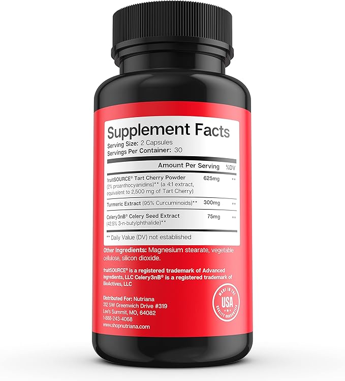 3 in 1 Tart Cherry Extract Capsules with Turmeric & Celery Seed for Uric Acid Flush Cleanse, Joint & Feet Support Pills, 60 Veggie Capsules Manufactured in USA