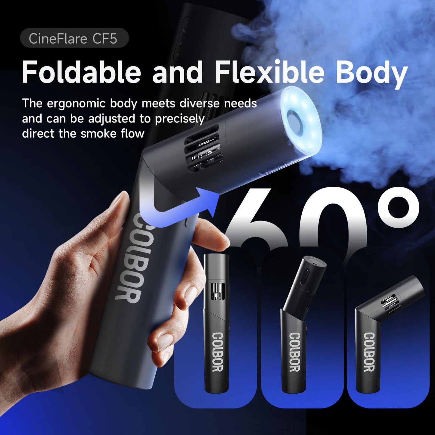 Portable Fog Machine,Handheld Smoke Machine,COLBOR CF5 40W Small Fogger Haze Maker for Indoor Outdoor Photography Halloween Party Cosplay with a Fan RGB Lights Effect Battery Powered Remote Control