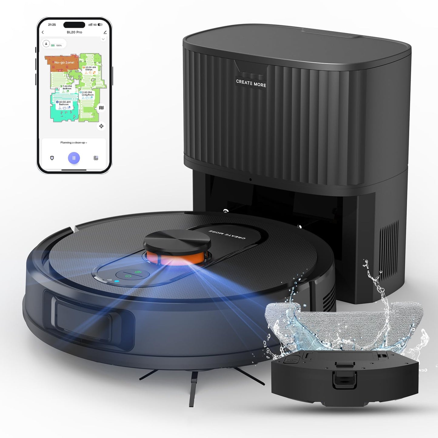 Robot Vacuum and Mop with Self-Emptying, 5000Pa Robotic Vacuum with Mapping, 60-Day Hands-Free Cleaning,LiDAR Navigation,No-Go Zones,Wi-Fi/App/Alexa Control, Perfect for Pet, Hard Floors, Carpet