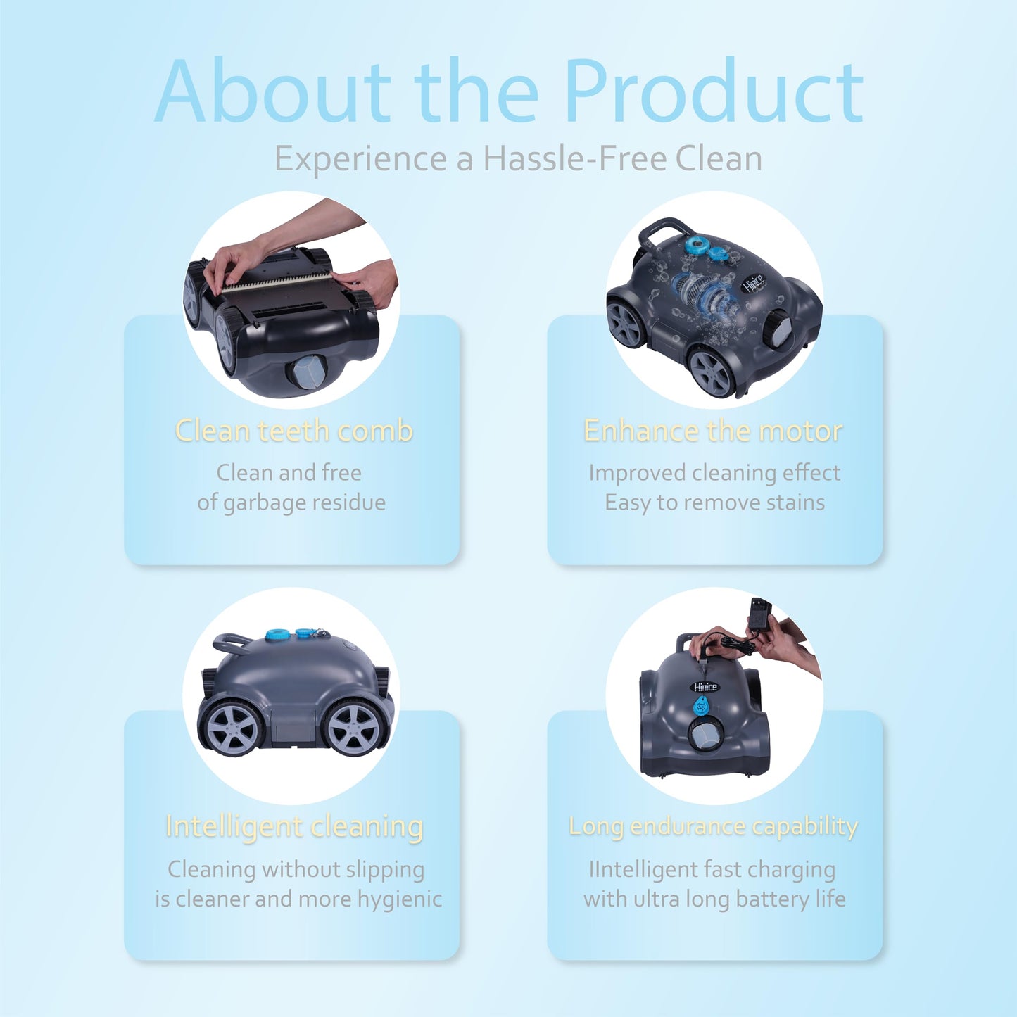 Hinice Cordless Robotic Pool Cleaner,Automatic Pool Vacuum Robot for In-Ground/Above Ground Pools,150 Min Runtime, IPX8 Waterproof, 2200 Sq Ft Coverage (Dark Grey)