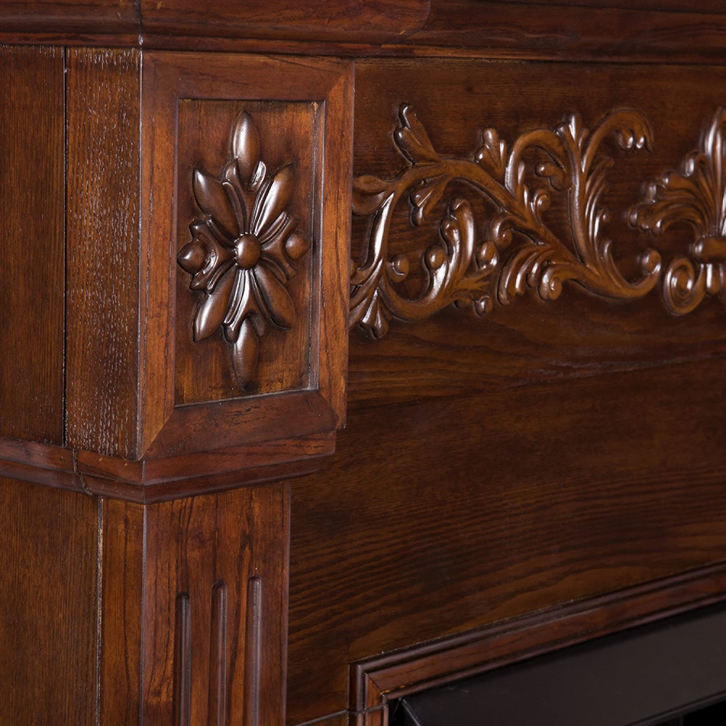 SEI Furniture Calvert Electric Carved Floral Trim 44" Fireplace, Espresso (AMZ8729EF)