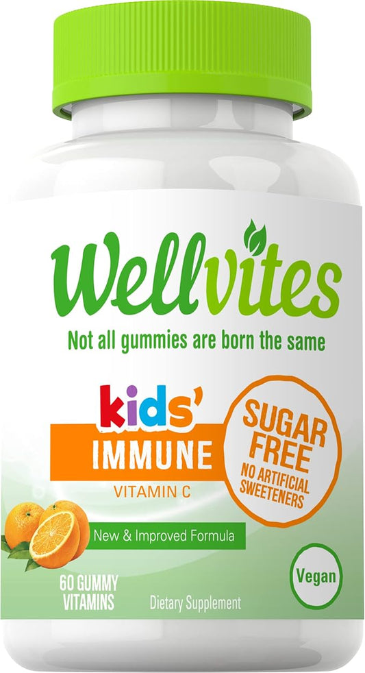Sugar Free Kids Immune Daily Gummy Vitamins - Vegan, Non-GMO - Vitamin C Gummies for Kids Immune Support, No Artificial Sweeteners, Gluten-Free, Gelatin-Free, 60 Count (30 Day Supply)