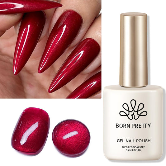 Born Pretty Scarlet Ruby Pearl Burgundy Gel Nail Polish 15ml Shimmer Glitter Pearlescent Nail Polish Mermaid Christmas Gel Nail Art Manicure DIY Gift
