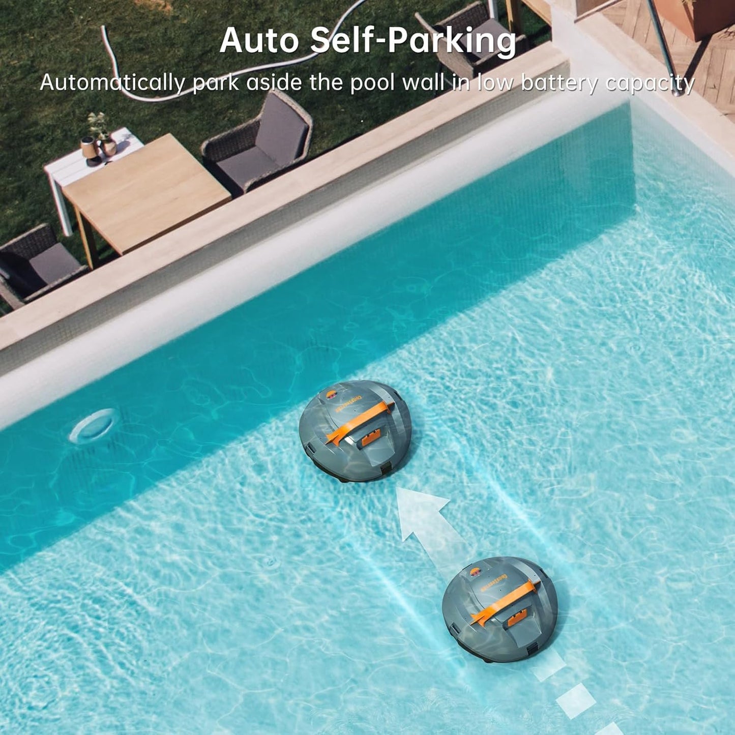 Coasteering Robotic Pool Cleaner, Cordless Pool Vacuum Robot with 100 Mins Runtime, Fast Charging, Powerful Suction, Self-Parking, Ideal for Above Ground Pools up to 850 Sq.ft, Blue Grey