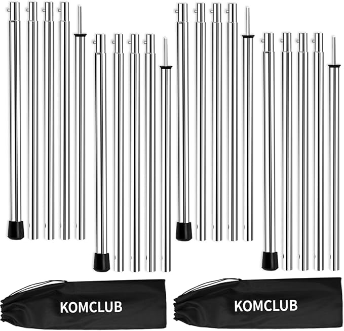 KOMCLUB Telescoping Tent Poles Adjustable Tarp Poles Camping Stainless Steel Lightweight Tent Poles for Trap Sun Sails Canopy Awning Shelter Backpacking Hiking 78 in Set of 4