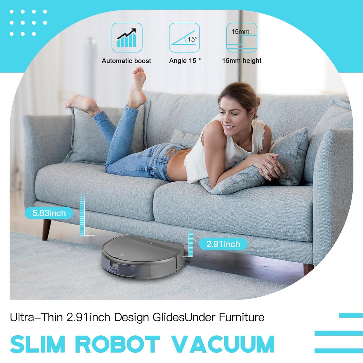 Kilgone Robot Vacuum and Mop Combo - WiFi/Alexa/App, Robotic Vacuum Cleaner, Ultra-Slim & Quiet, Tangle-Free, Auto Recharge, Multi-Surface Cleaning, Cleans Carpets, Hard Floors & Pet Hair Efficiently