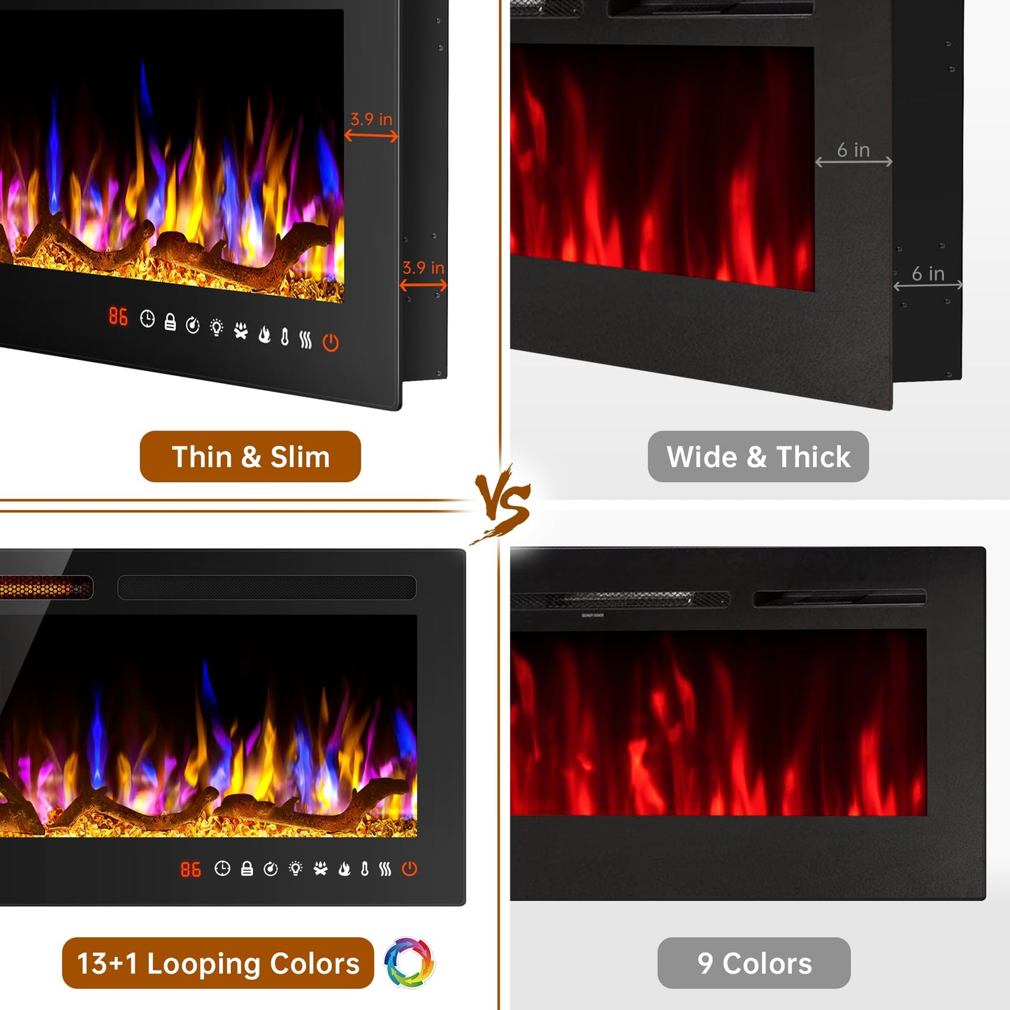 ALPACA 36'' Smart WiFi Electric Fireplace Recessed, Wall Mounted and Freestanding Linear Fireplace, Compatible with Alexa and Smart APP Control,13 Adjustable Flame Color and 5 Brightness, 750W/1500W