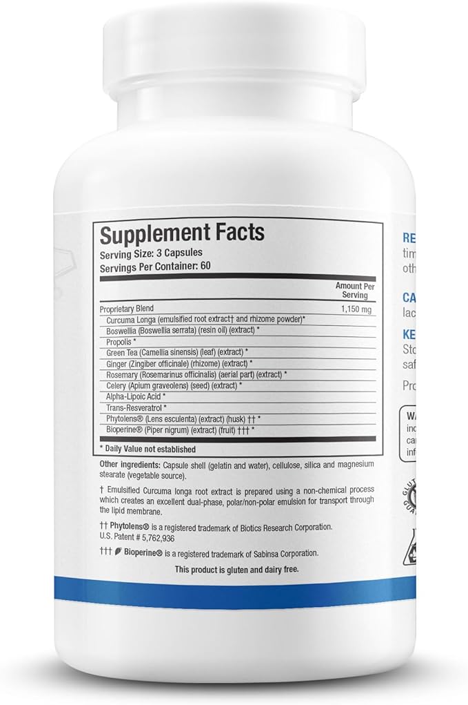 Biotics Research KappArest™ Turmeric Capsules Supplement - Curcuma Curcumin, Boswellia, Propolis, Ginger, 1150mg/Svg, Supporting Ease, Comfort & Non-Swelling, Antioxidant High Absorption 180 Capsules