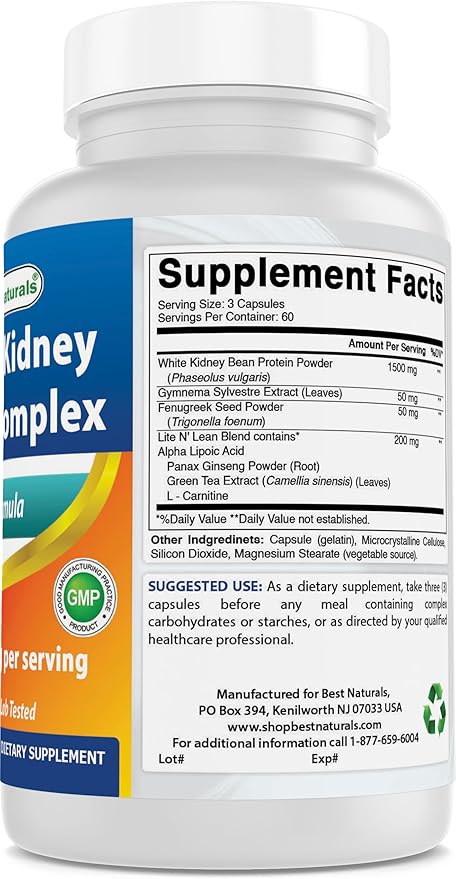 Best Naturals White Kidney Bean Complex 1800 mg Per Serving- 180 Capsules. Non-GMO, and Gluten Free