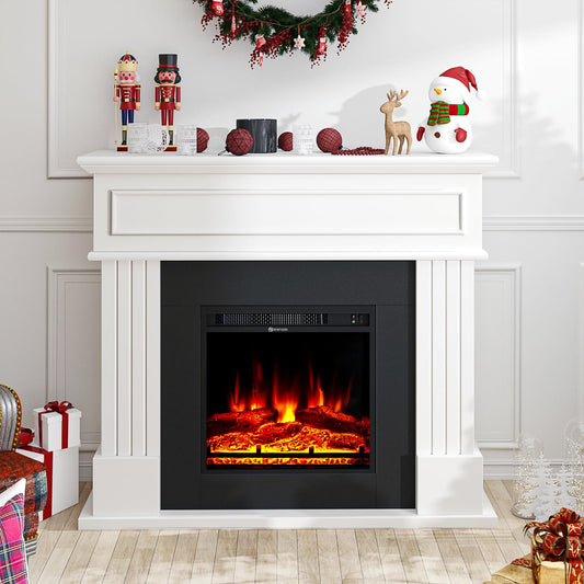 oneinmil Electric Fireplace with Mantel, Fireplace TV Stand with 18’’ Electric Fireplace Heater, 3D Realistic Flame, Freestanding Fireplace for Living Room, Bedroom, White