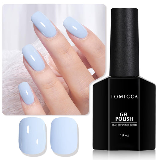 TOMICCA Baby Blue Gel Nail Polish - Pastel Blue, Bright Spring Summer Colors, Long Lasting Cotton Candy Finish