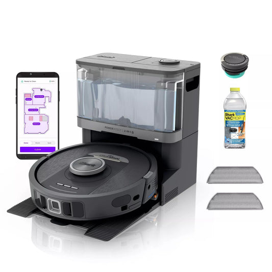 Shark Robot Vacuum & Mop Combo, PowerDetect NeverTouch, Self-Emptying & Self-Refilling, 60-Day Capacity, 30-Day Refill Tank, Pad Dry, RV2820YE (Renewed)