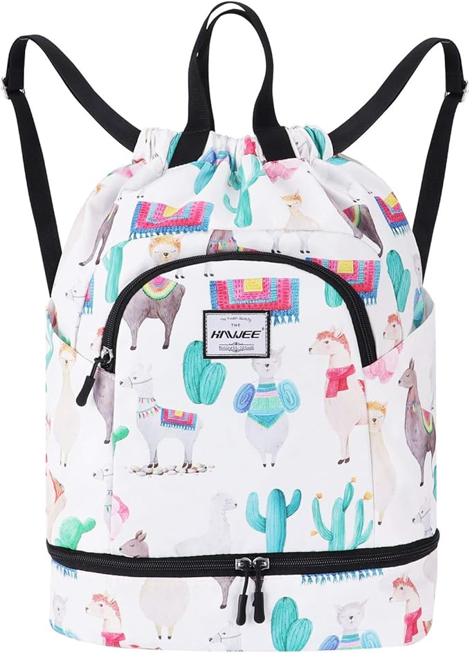 Dry Wet Drawstring Backpack with Shoe Compartment for Women Adjustable Gym Bag