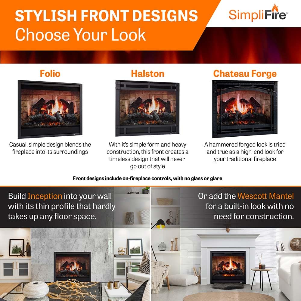 SimpliFire Inception 36-Inch Electric Fireplace Wescott Mantel Package with Halston Front (SF-INC36-SF-HAL-36-SF-MK-WS-INC36)