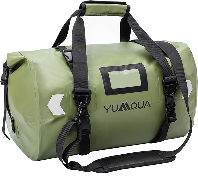 Waterproof Duffel Bag, Large Duffle Bag for Travel Heavy Duty Dry Bag with Durable Strap & Handle for Outdoor Motorcycle Boating Rafting Kayaking Paddleboarding, 40L Capacity Army Green