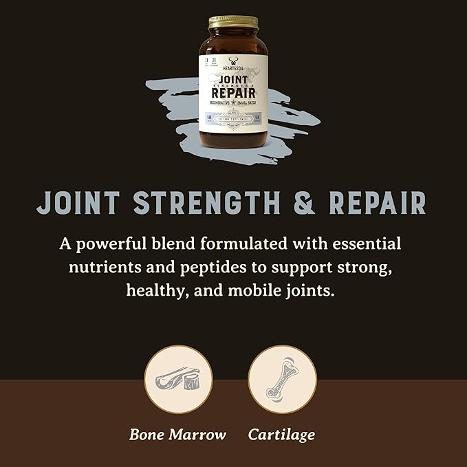 HEART & SOIL – 3000mg Joint Support Supplement with Grass-Fed Bone Marrow & Bovine Tracheal Cartilage for Mobility & Immune Function – Non-GMO, Allergen-Free - 180 Capsules