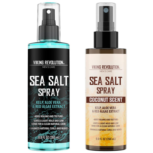 Viking Revolution Sea Salt Spray for Hair Men Bundle - Hair Texturizing Spray with Kelp, Aloe Vera and Red Algae Extract - Add Volume and Texture - 8oz, Regular and Coconut