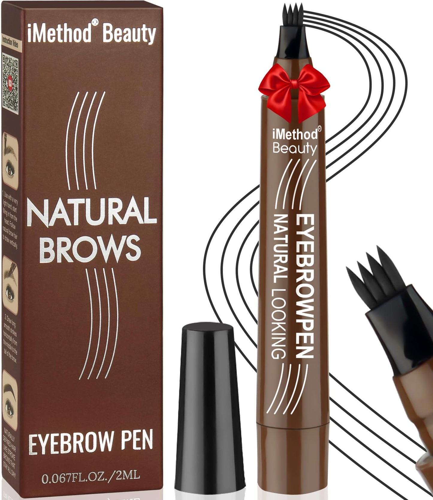 iMethod Microblading Eyebrow Pen - Eyebrow Pencil Magical Upgraded Eye Brow Pencils for Women with 4 Fork Tip & Spoolie Brush for Natural-Looking Hair-Like Defined Brows, Last All-Day, Black