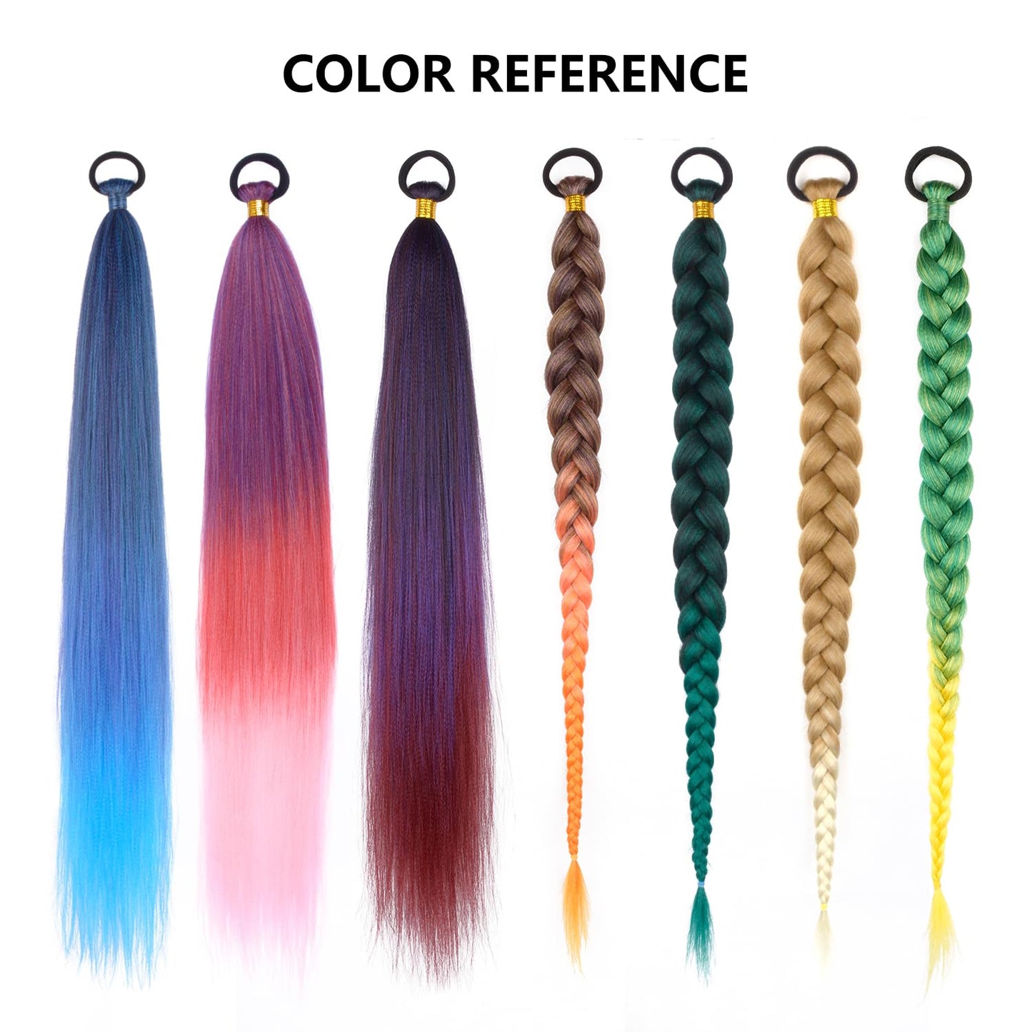 Braided Ponytail Extension With Hair Tie, Straight Wrap with Braid Ponytail Extension Green Yellow Gradient Synthetic Hair Pieces 26 Inch (Green/Yellow#)