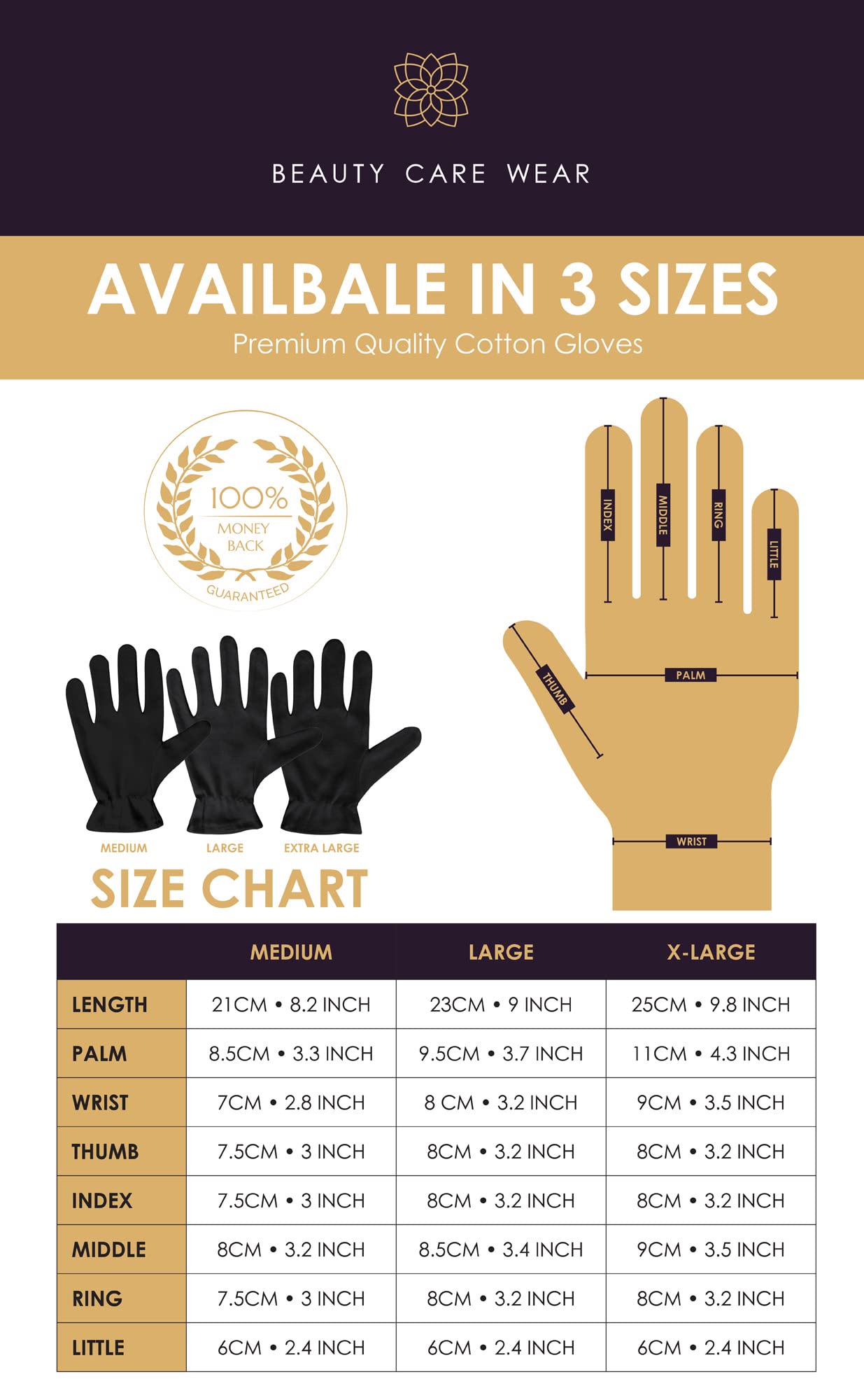 Black Large Cotton Gloves (10 Pair) - Eczema, Dry Hands Relief, Spa & Sleeping Gloves