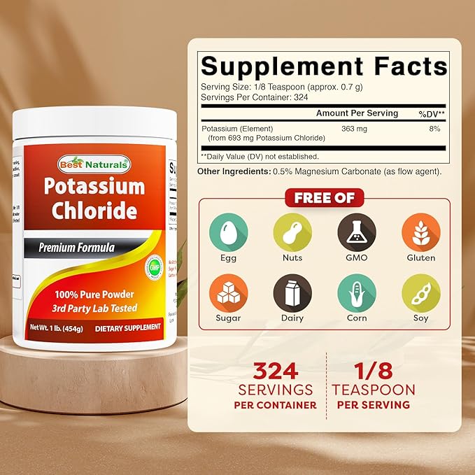 Best Naturals Potassium Chloride Pure Powder 1 Pound