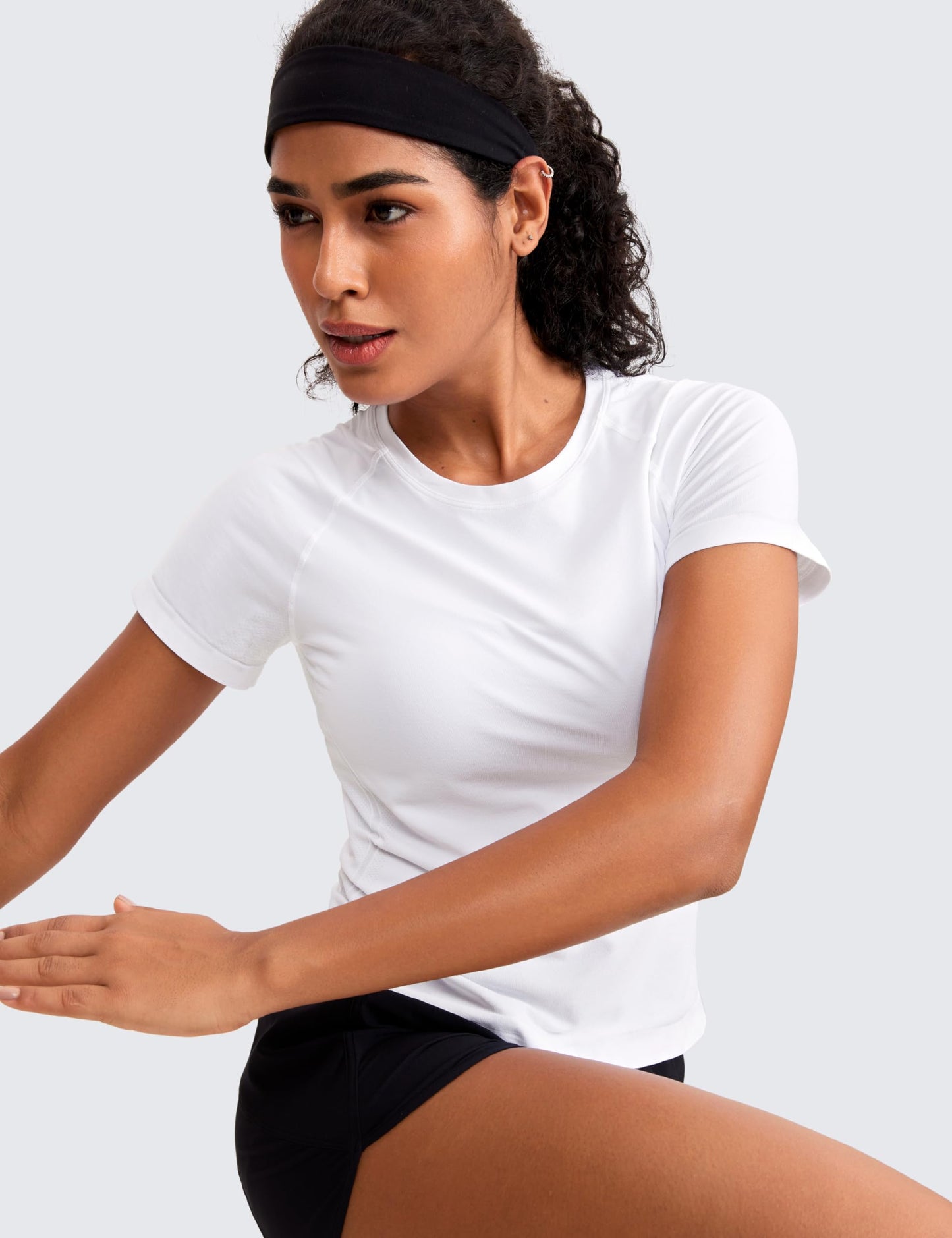 CRZ YOGA Seamless Short Sleeve Shirts for Women Breathable Running Workout Tops Athletic Gym Yoga Basic T-shirts White Small