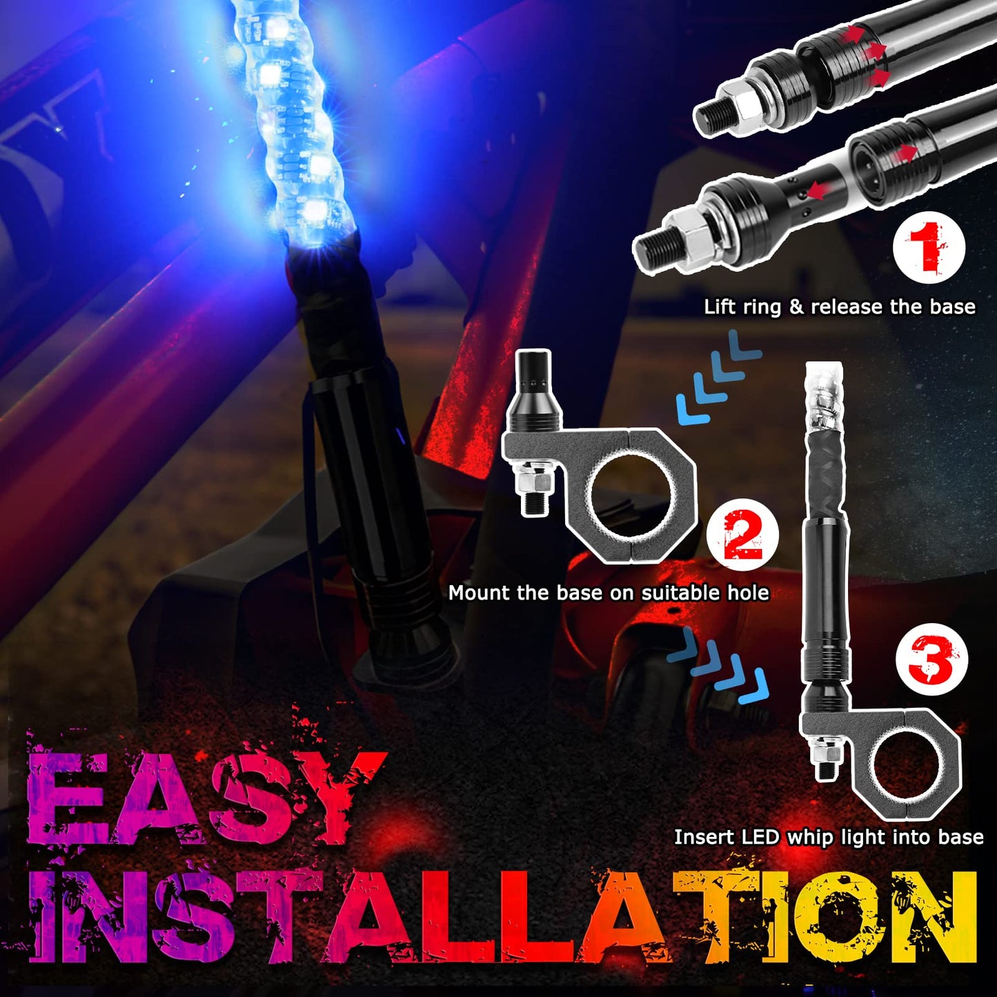 OFFROADTOWN 5FT LED Spiral RGB Whip Lights 2PCS w/RGB Chasing/Dancing Light, RF Remote Control, Lighted Antenna for UTV ATV RZR SXS Truck Polaris Can-Am