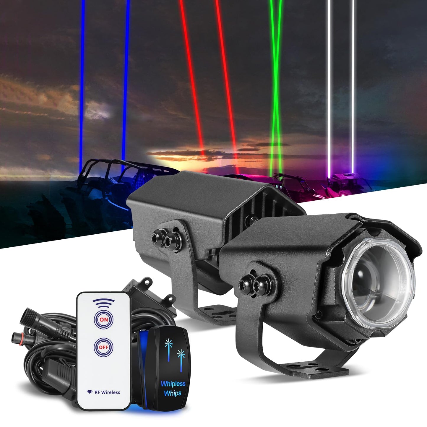 Nirider Whipless Whip Lights with Switch & Remote Whipless Pods RGB Chase Light Antenna LED Light Whips for SXS, UTV, ATV, RZR, Can Am, Dune Buggy, Truck, Boat - 2PCS Red Green Blue White