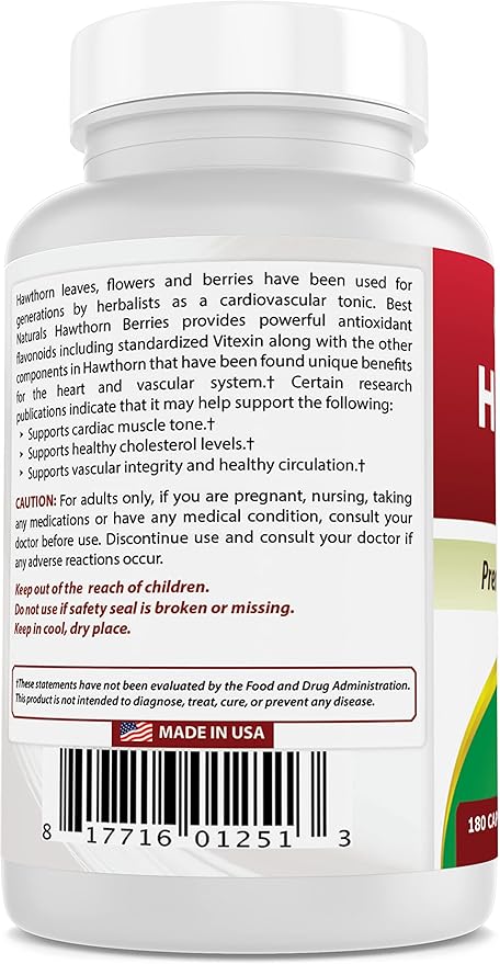 Best Naturals Hawthorn Berry 565 mg 180 Capsules (180 Count (Pack of 3))
