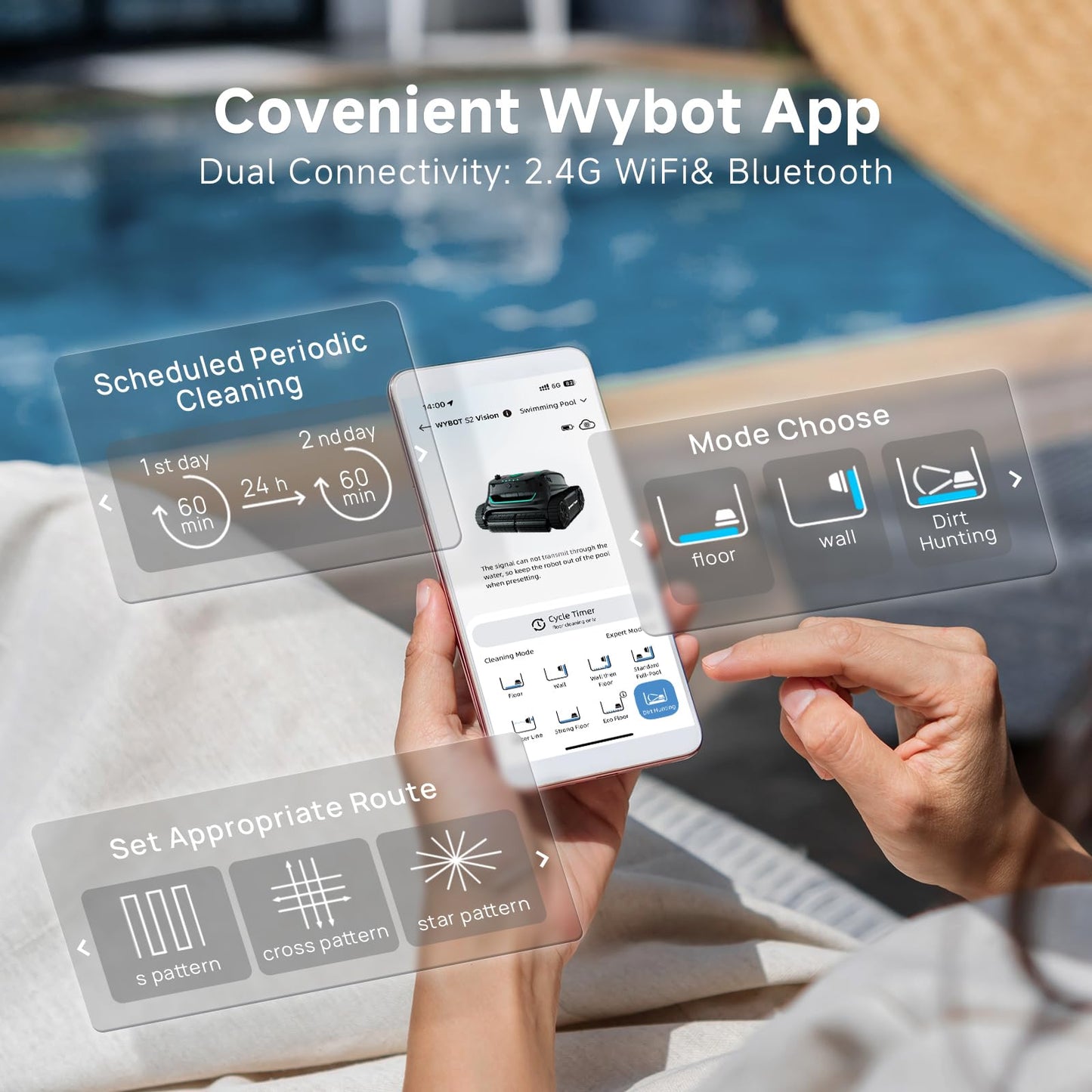 (2025 New) WYBOT S2 Vision AI Camera Cordless Pool Vacuum Robot for Inground Pools up to 3229 sq.ft, 8 Mode Robotic Pool Cleaner, 210min Runtime, Powerful Suction, Wall and Waterline Cleaning, Black