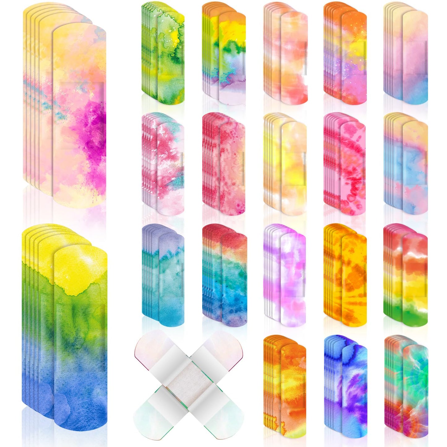 120 Pcs Kids Bandages Bulk Cute Cartoon Flexible Bandages Waterproof Breathable Bandages Strip Protect Cuts and Scrapes for Girls Boys Children Toddlers (Tie Dye Style)