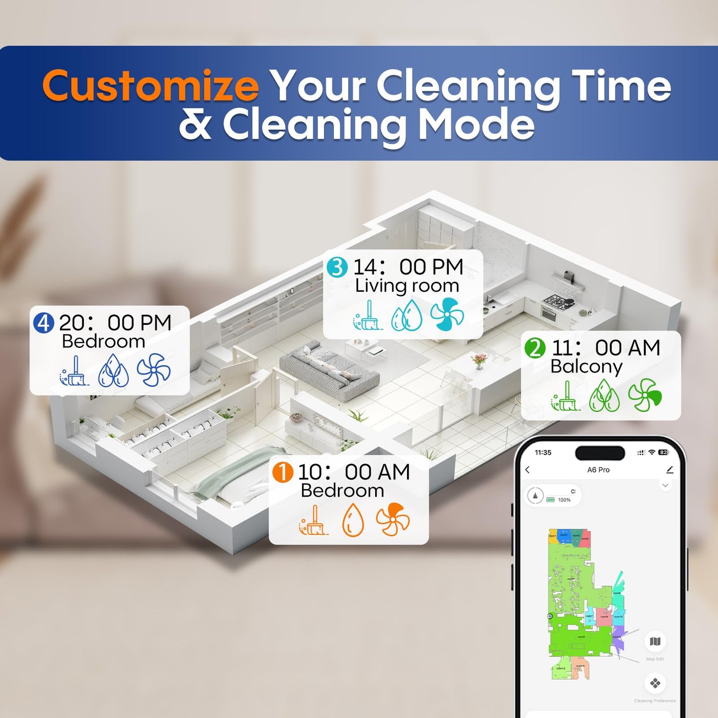 Robot Vacuum and Mop, Robot Vacuum Self Emptying with 5000Pa Suction, 3-in-1 LiDAR Navigation, Home Mapping, No-Go Zones, Up to 60 Days Hands Free Cleaning, Wi-Fi/App/Alexa, Hard Floors, Carpet