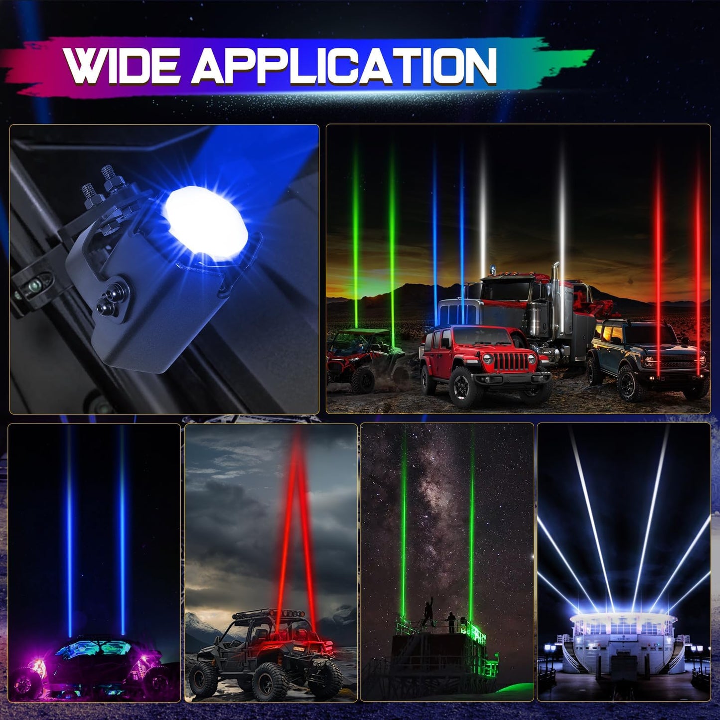 Whip Lights for Side by Side, Niking Auto 2Pcs Whipless LED Whip Lights with Switch & Remote RGB Chase Pods Antenna Lighted Whip Kits for Polaris RZR Can-Am ATV UTV Dune Buggy Trucks Kawasaki