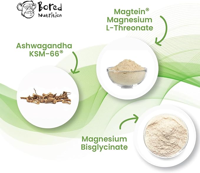 Bored Nutrition M2K: Magtein Magnesium L-threonate & Ashwagandha Supplement - 1500mg Magtein, 300mg KSM-66, Plus 200mg Magnesium
