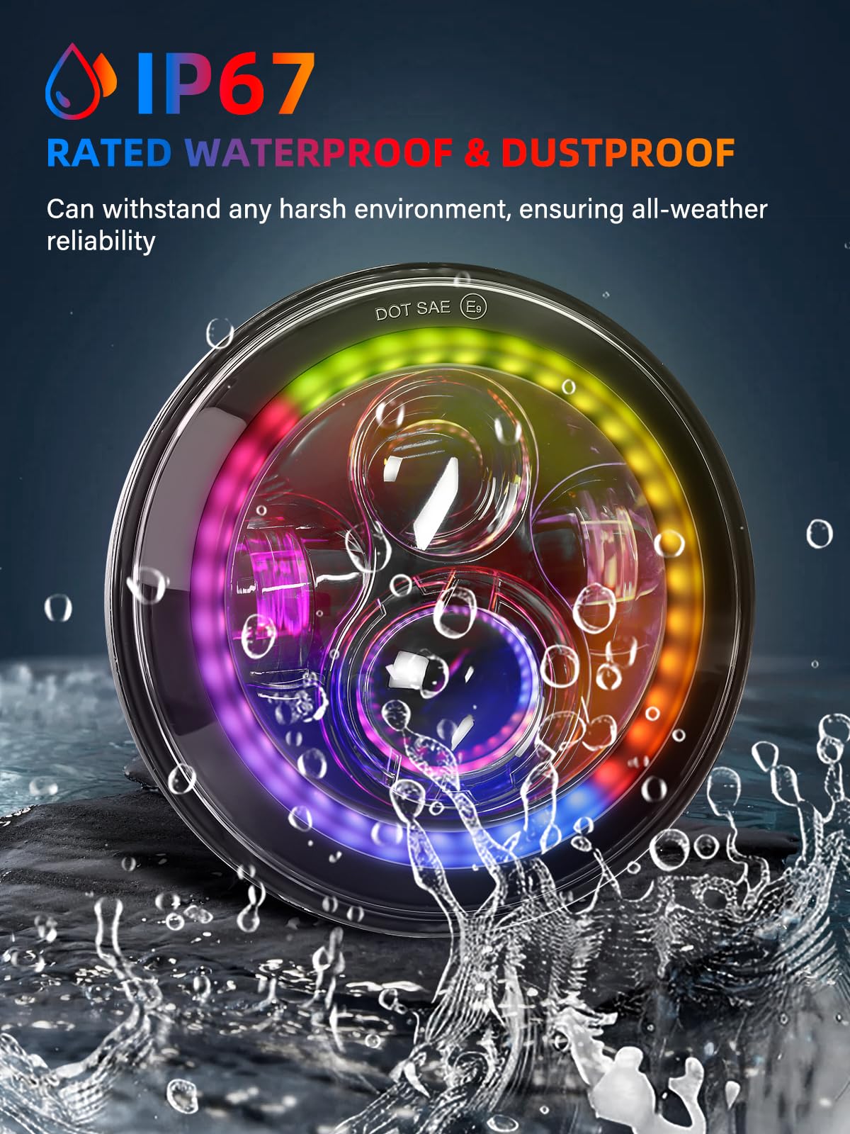 VI9000 7 inch Led Headlights Round with White DRL RGB Halo Turn Signal DOT Approved H6024 Led Headlights Compatible with Jeep Wrangler JK TJ CJ & Miata & Chevy S3 & Hummer H1, Plug and Play (Pair)