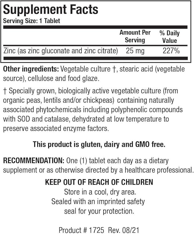 Biotics Research Zn-Zyme Forte 25 mg Zinc, Immune System Support, Optimal Cellular Function, Tablet-Based with Added antioxidants. 100 Tablets