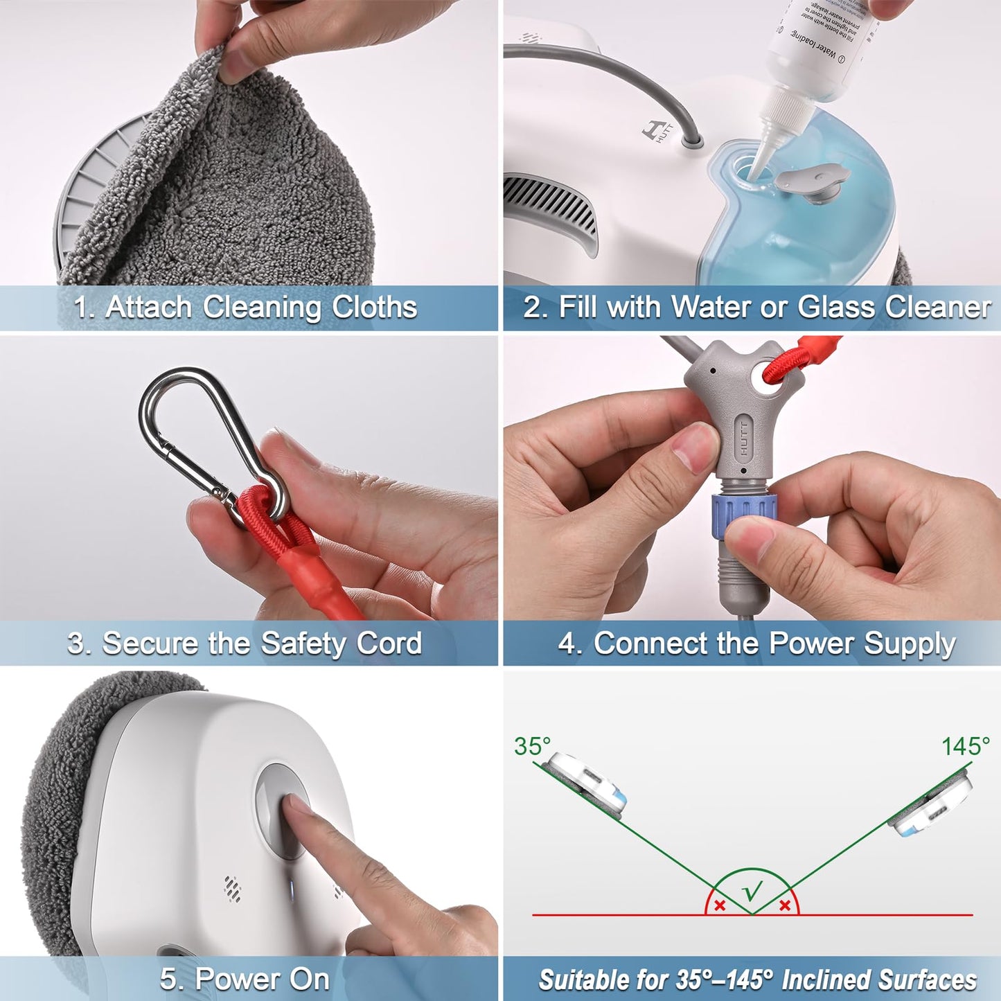 HUTT S7 Window Cleaning Robot, 5500Pa Suction, 3D Floating Chassis, HydroJet Water Spray 80ml Tank, Multiple Safety Systems, SLAM 4.0 Navigation, 8 x Cloths, All-in-One Storage Box