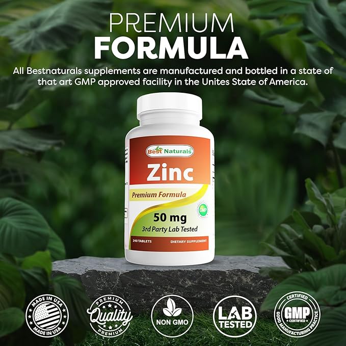 Best Naturals Zinc Supplement as Zinc Gluconate 50mg 240 Tablets Pack of 3