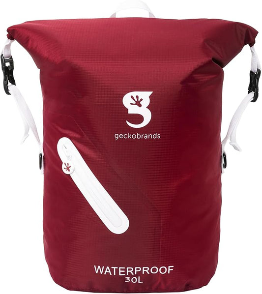 geckobrands Lightweight 30L Waterproof Backpack - Lightweight Watertight Outdoor Bag Hiking Traveling Light Water Activities