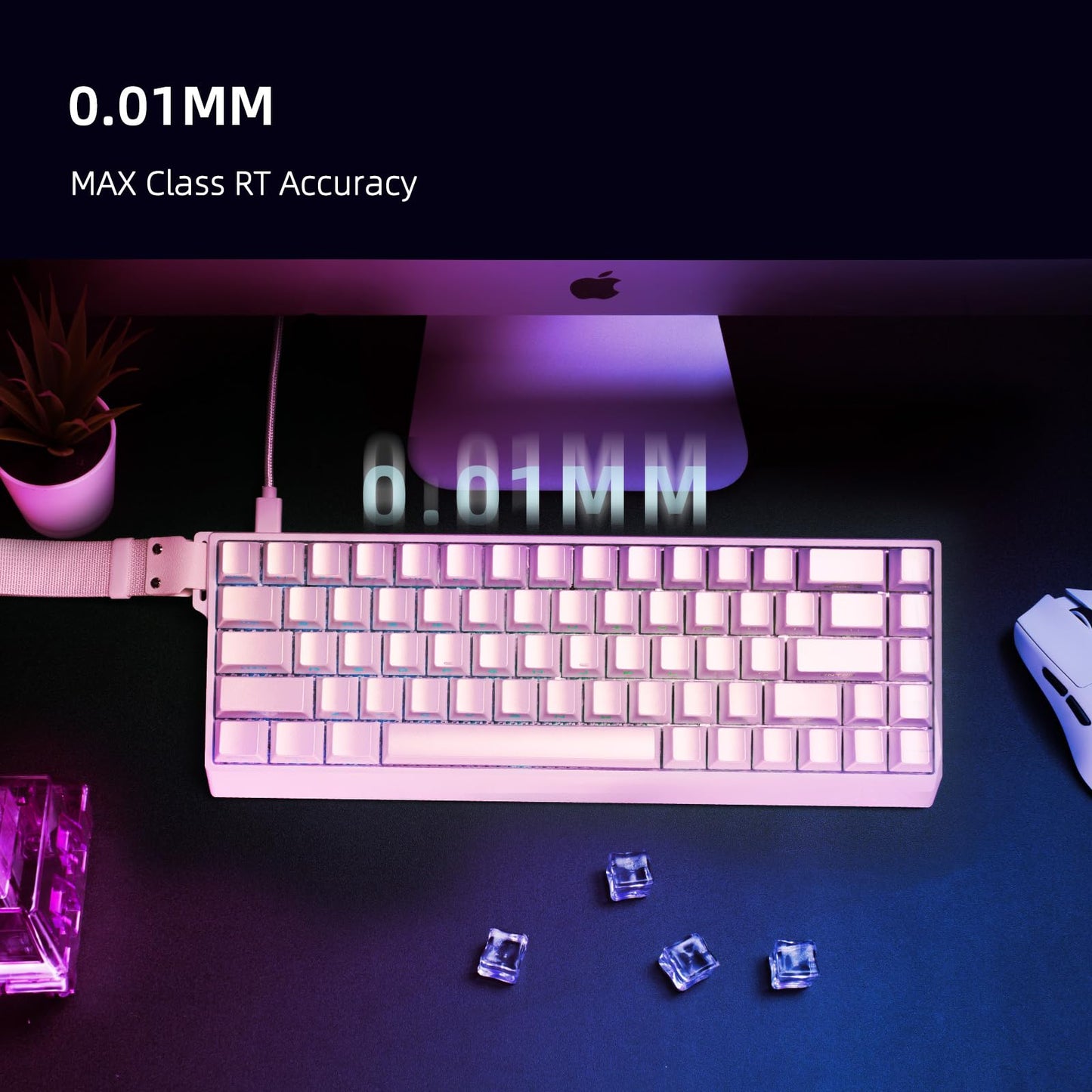 IROK MU68 Ultra Rapid Trigger Magnetic Switch Keyboard, Zero Dead Zone, Hot Swapped RGB Programmable, RT 0.01mm 8K, Low Latency Wired Gaming Keyboard for Win/Mac Gamer-Pink