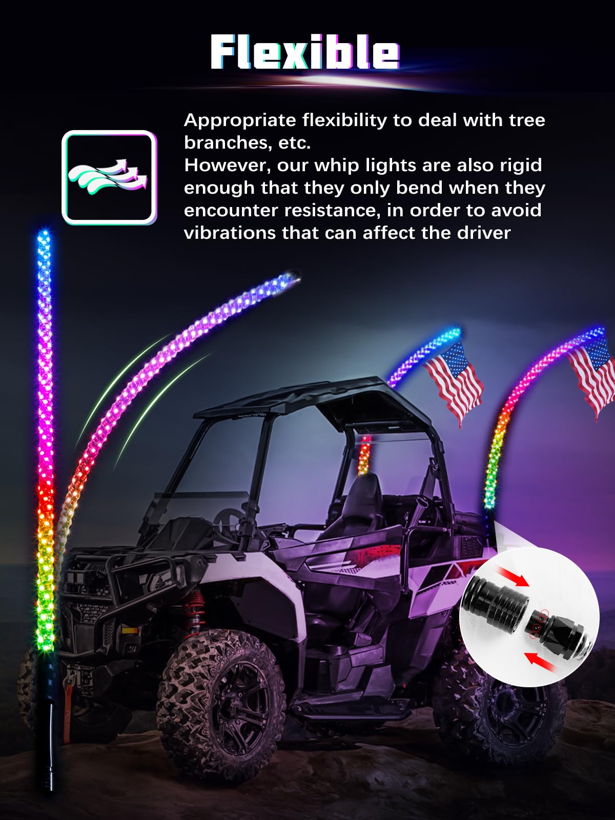 UNI-SHINE 2PCS 4FT LED Whip Lights with Spring Base Spiral RGB Chasing Lights with APP & Remote Control, Music Antenna Whip Light for Can-Am UTV ATV RZR Can-Am SXS Polaris Offroad