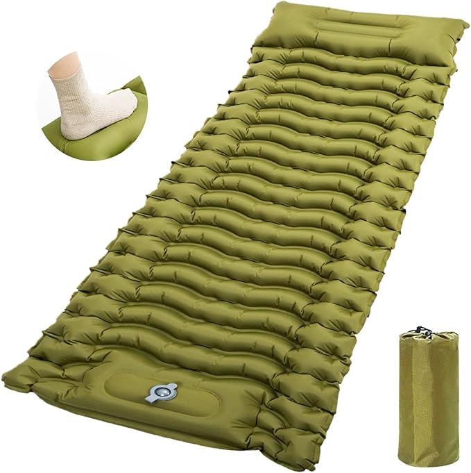 Camping Sleeping Pad, Ultralight Inflatable Sleeping Mat with Pillow, Built-in Foot Pump, Compact Camping Air Mattress for Camping Backpacking Hiking Tent Traveling