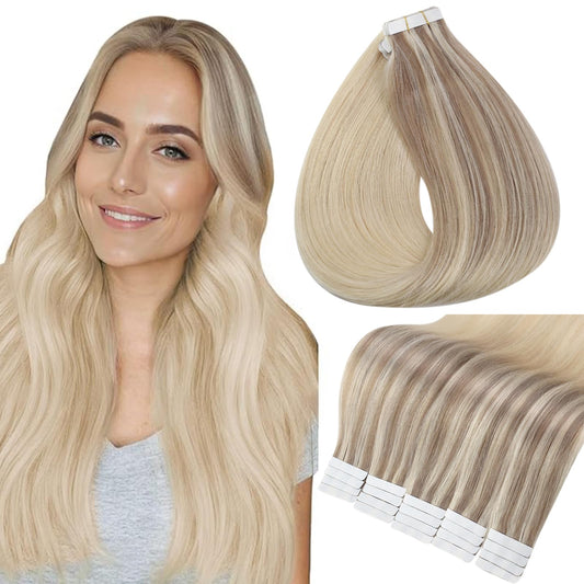Full Shine Tape in Hair Extensions Human Hair Color 18/22/60 Blonde Tape in Extensions 12 Inch Invisible Seamless Extension Silky Straight Real Remy Skin Weft 20 Pcs 30 Grams