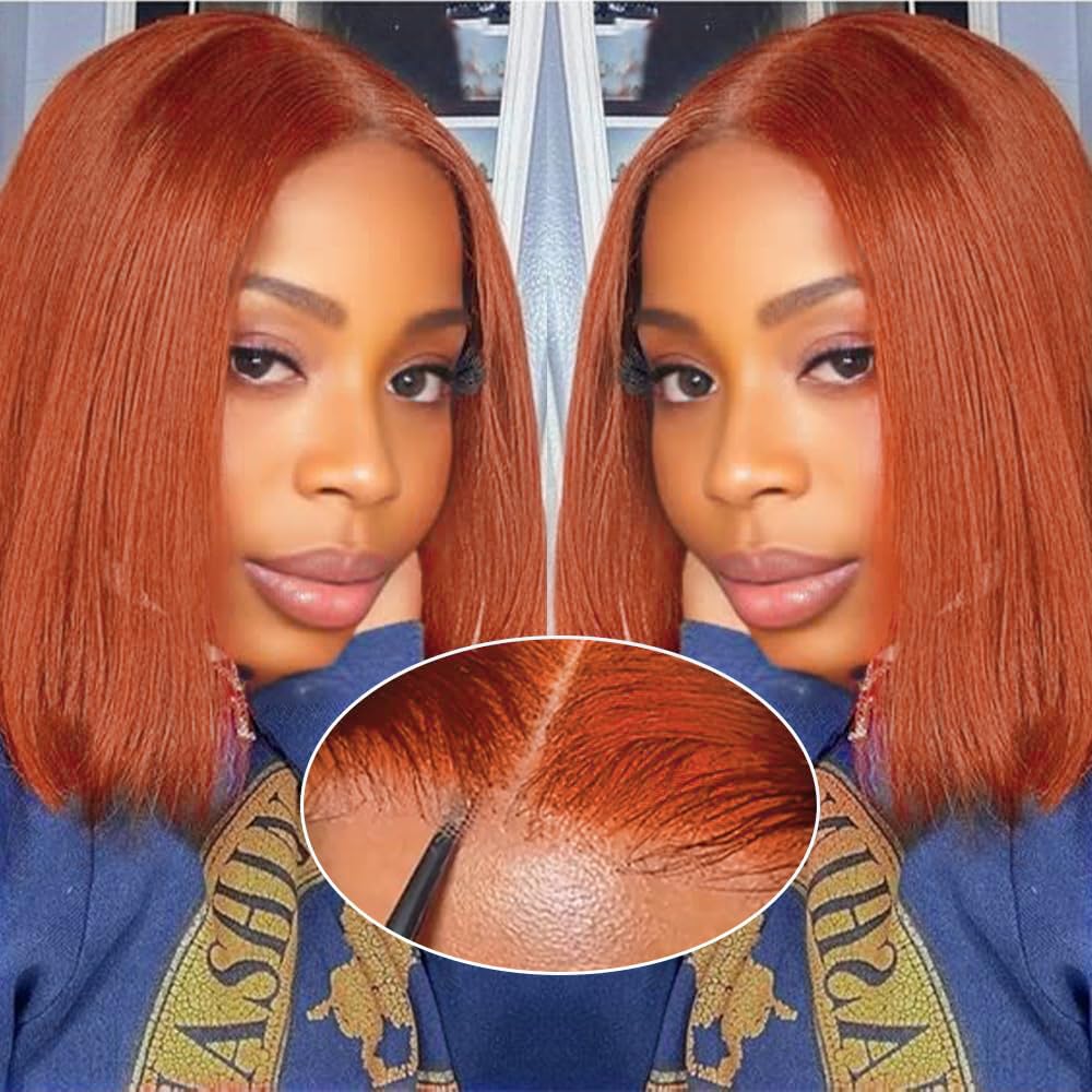 GUDOZO Reddish Brown Bob Wig Human Hair 10 inch 200% Density Glueless Wigs Human Hair Pre Plucked Pre Cut Glueless Wigs 9x6 HD Lace Front Wigs Human Hair for Black Women